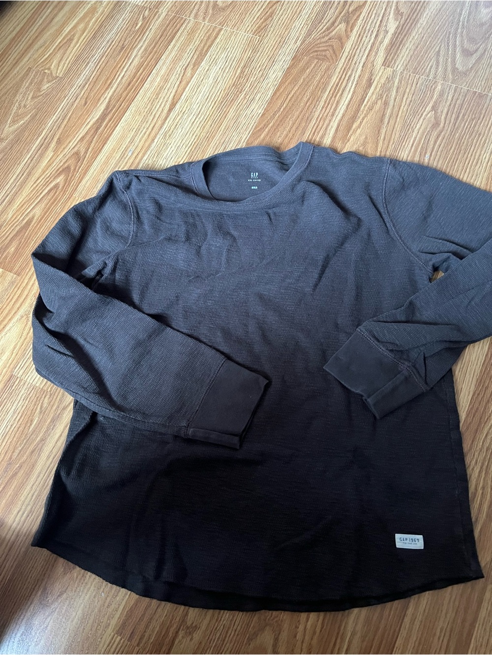 GAP Black Long-Sleeve Waffle Thermal Crew